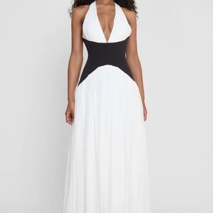 Black and White Halter Sleeveless Maxi Gown